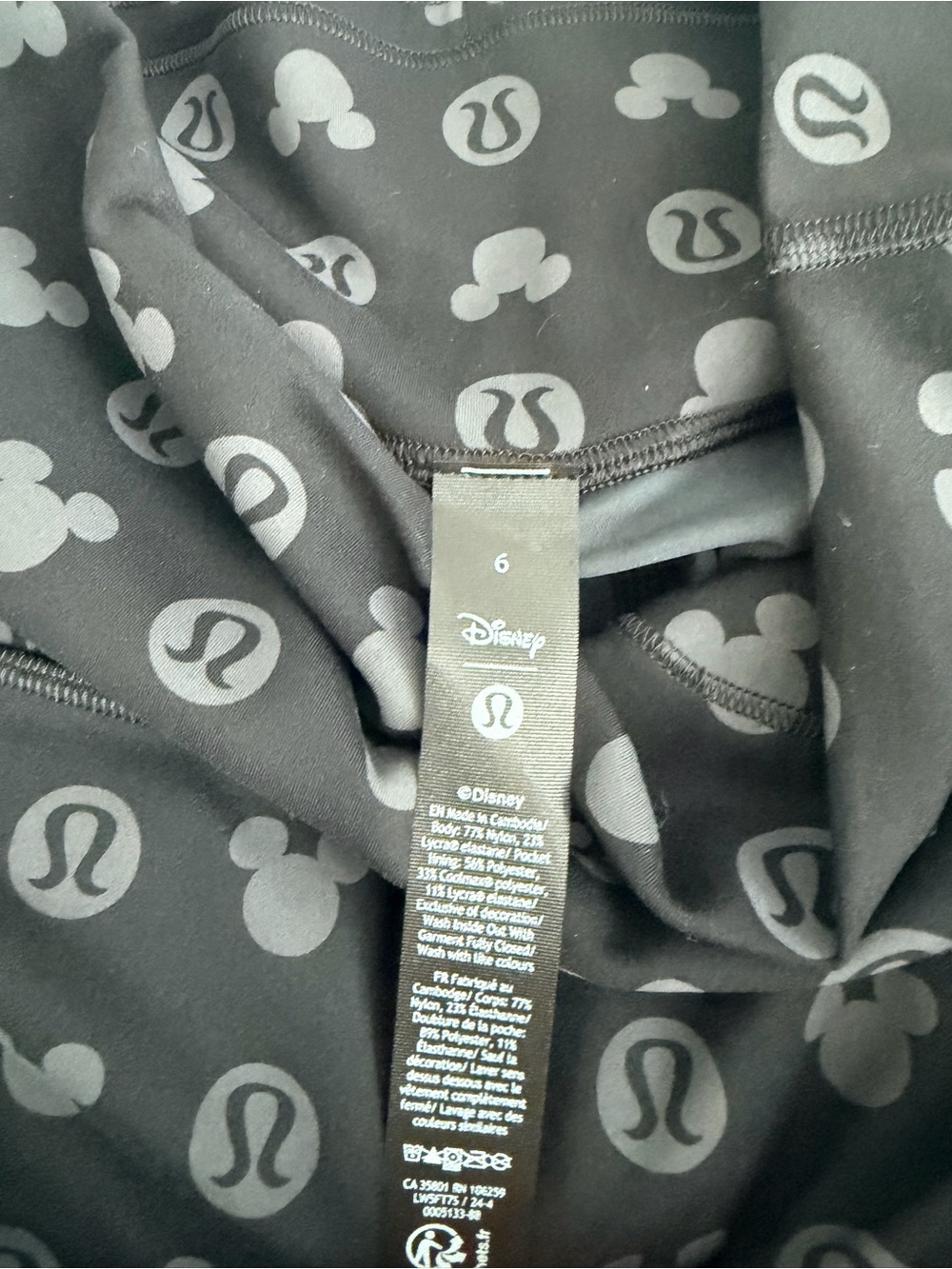 lululemon athletica Black Logo Leggings with Disney Print - Size 6
